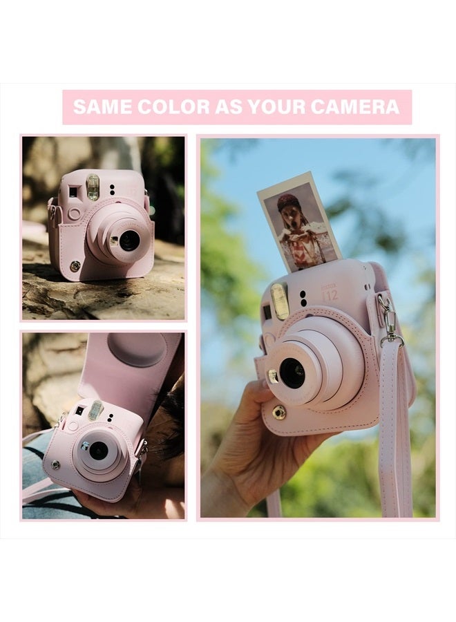 Rieibi Camera Case Compatible with Fuji Instax Mini 12 - Polaroid Instax 12 Carry Case for Fujifilm Instax Mini 12 Instant Camera - Fuji mini 12 Bag Cover with Strap - Blossom Pink - Image 5