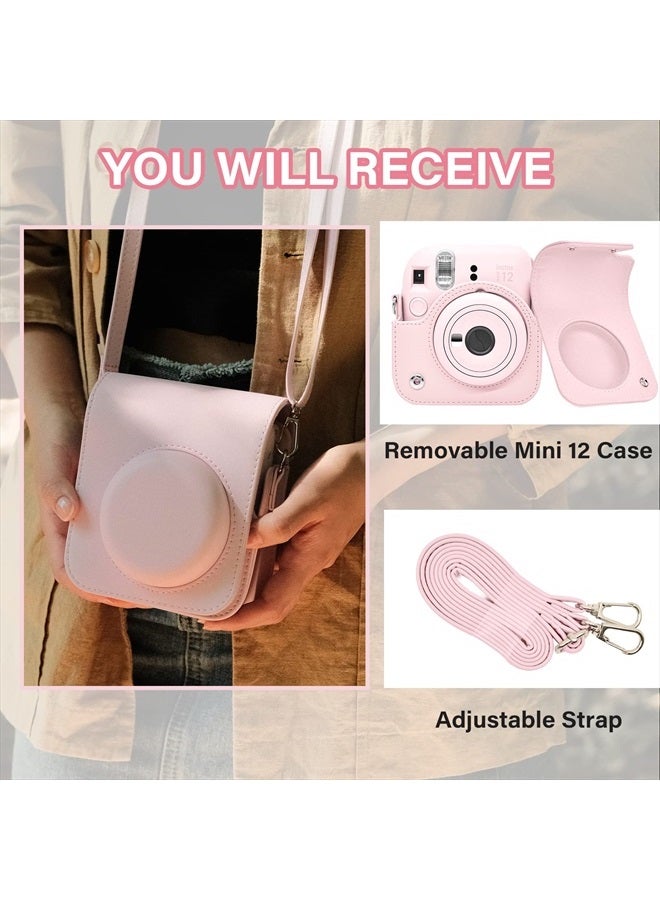 Rieibi Camera Case Compatible with Fuji Instax Mini 12 - Polaroid Instax 12 Carry Case for Fujifilm Instax Mini 12 Instant Camera - Fuji mini 12 Bag Cover with Strap - Blossom Pink - Image 3