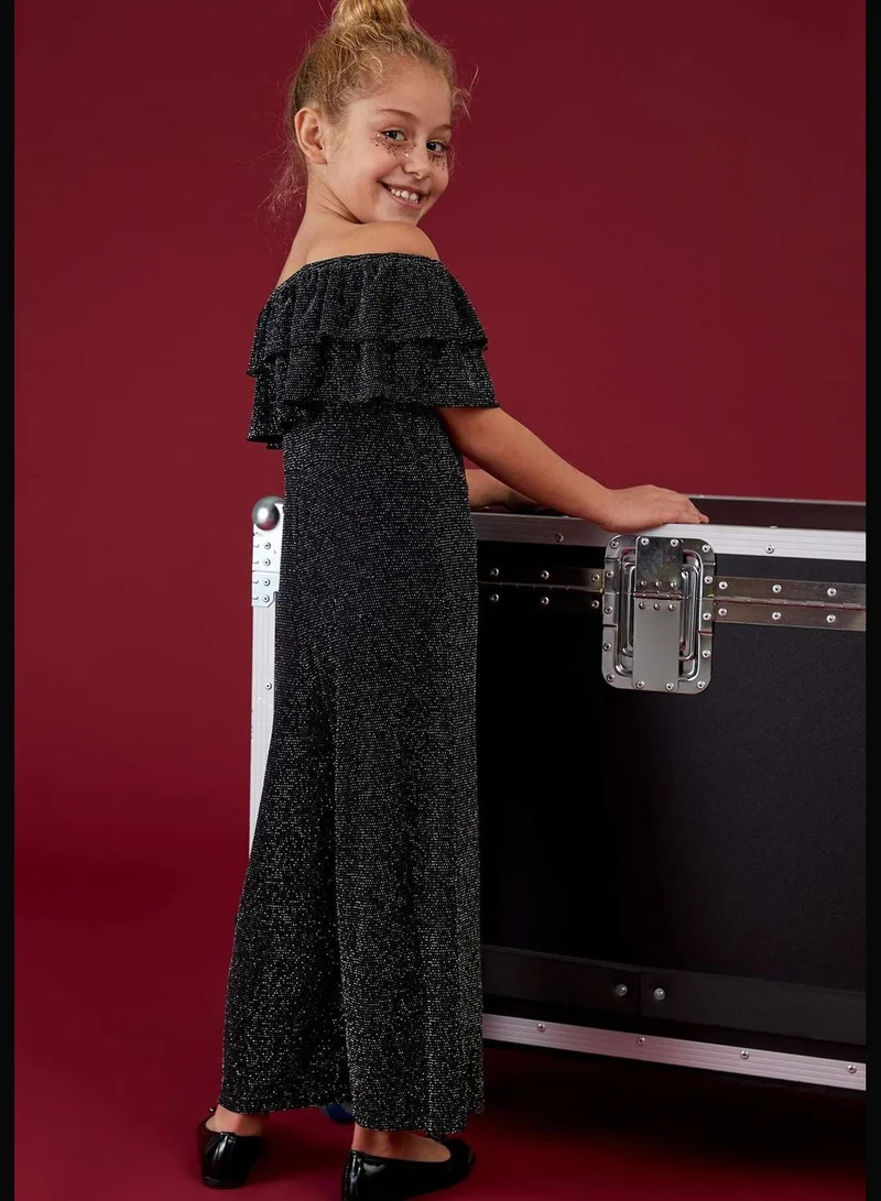 DeFacto Off Shoulder Ruffle Neck Glittered Jumpsuit