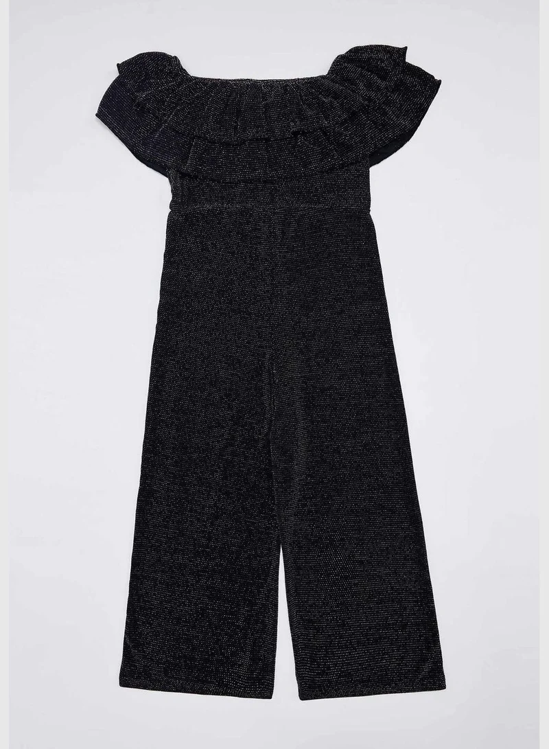 DeFacto Off Shoulder Ruffle Neck Glittered Jumpsuit