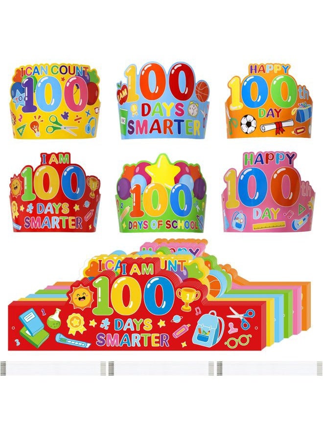 Hedeey 36 Pack 100th Day of School Crowns Paper Adjustable 100 Days of School Hat Classroom Supplies (Colorful) - Image 1