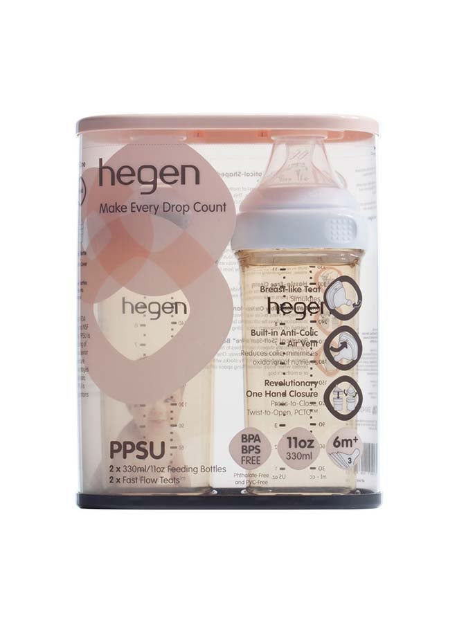 hegen 330ml/11oz Feeding Bottle with 2x Fast Flow Teat,Press-to-Close, Twist-to-Open (PCTO™) Lid, Breast-Like Teat, PPSU (Polyphenylsulfone) Material, Anti-Colic, BPA-Free,6+ Months, 2 Pack - Image 3