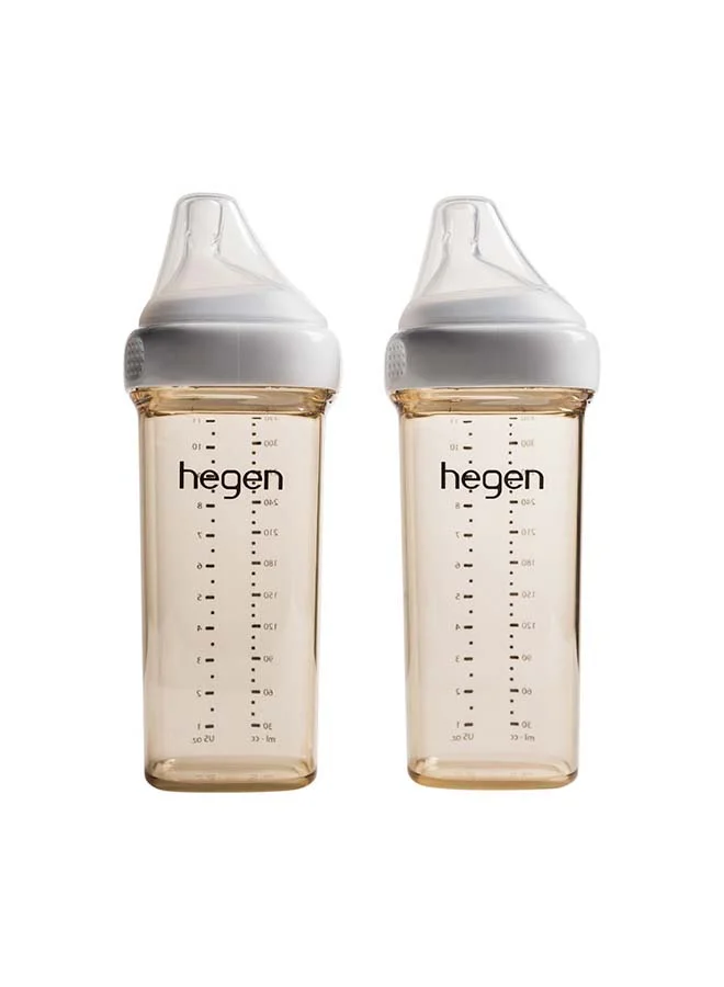 hegen 330ml/11oz Feeding Bottle with 2x Fast Flow Teat,Press-to-Close, Twist-to-Open (PCTO™) Lid, Breast-Like Teat, PPSU (Polyphenylsulfone) Material, Anti-Colic, BPA-Free,6+ Months, 2 Pack