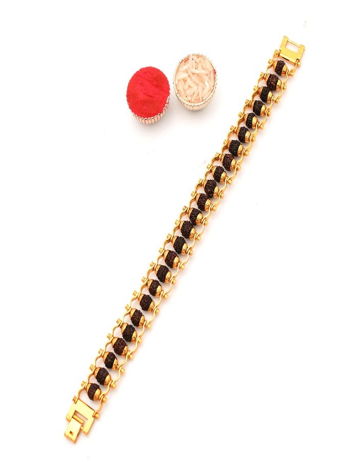 Pride Store Unisex-Adult Rakhi For Brother, Stylish Rudraksh Bracelet With Tilak Pack, Greeting Card Rakhi Set | Best Rakhi For Brother, Bracelet Rakhi (Art C) - Image 3