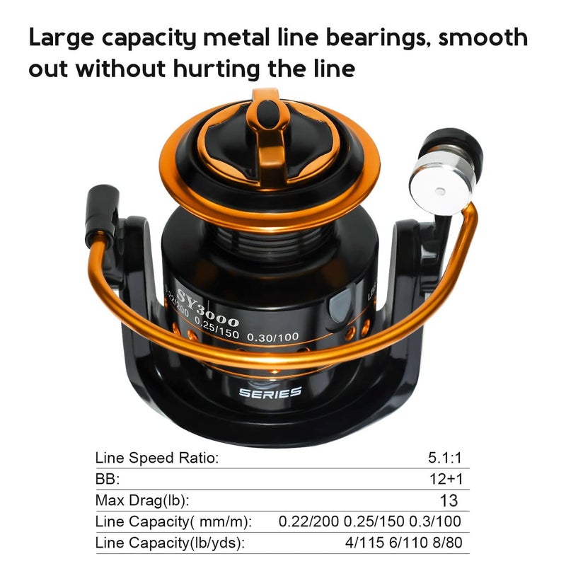QINGLER Summer and Centron Spinning Reels, 12 +1 BB Light Weight, Ultra Smooth Powerful, Size 3000 is Perfect for Ultralight/Summer Fishing by QINGLER - Image 2