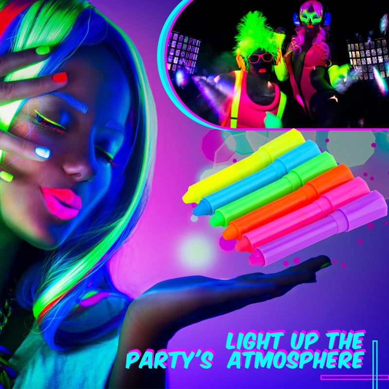 Handepo 24 Pcs Glow in the Black Light Face Paint Crayons Neon Face Body UV Light Paint Kit Fluorescent Halloween Masquerade Makeup for Adult Mardi Gras Parties(Rainbow Color) - Image 3