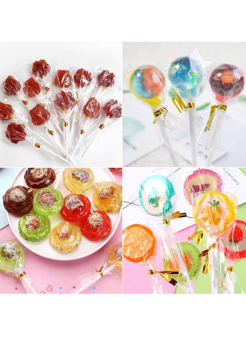 KASTWAVE - 300Pcs Cake Pop Sticks and Wrappers Kit, Including 100ct 6-inch Paper Lollipop Sticks Including 100 Parcel Bags ,100 Gold Twist Ties,for Cakepop, Lollipop, Hard Candy, Suckers, Chocolate - Image 1