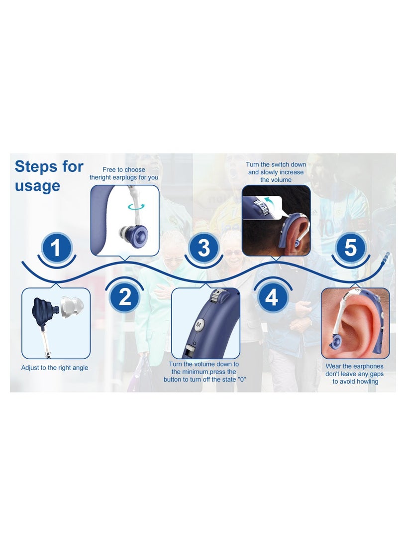 Hearing amplifiers for Seniors Rechargeable with Noise Reduction,Bet Digital Personal Sound Amplifier Devices for Seniors with Volume Control(Blue)