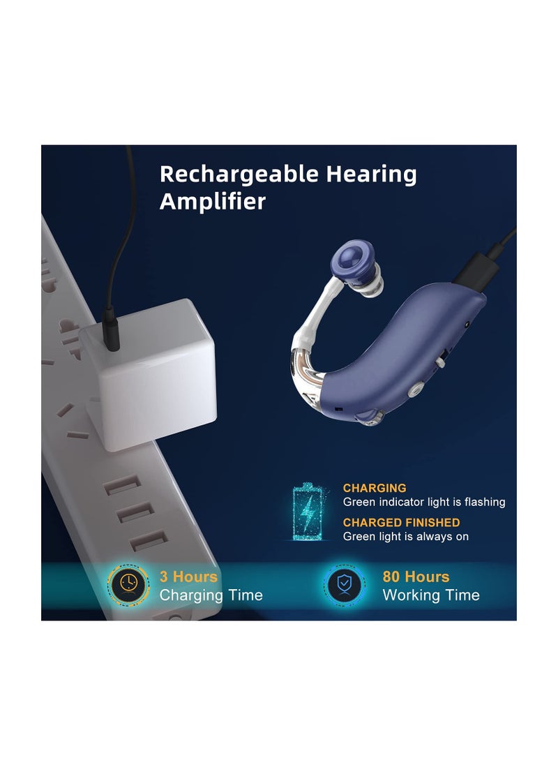 Hearing amplifiers for Seniors Rechargeable with Noise Reduction,Bet Digital Personal Sound Amplifier Devices for Seniors with Volume Control(Blue)