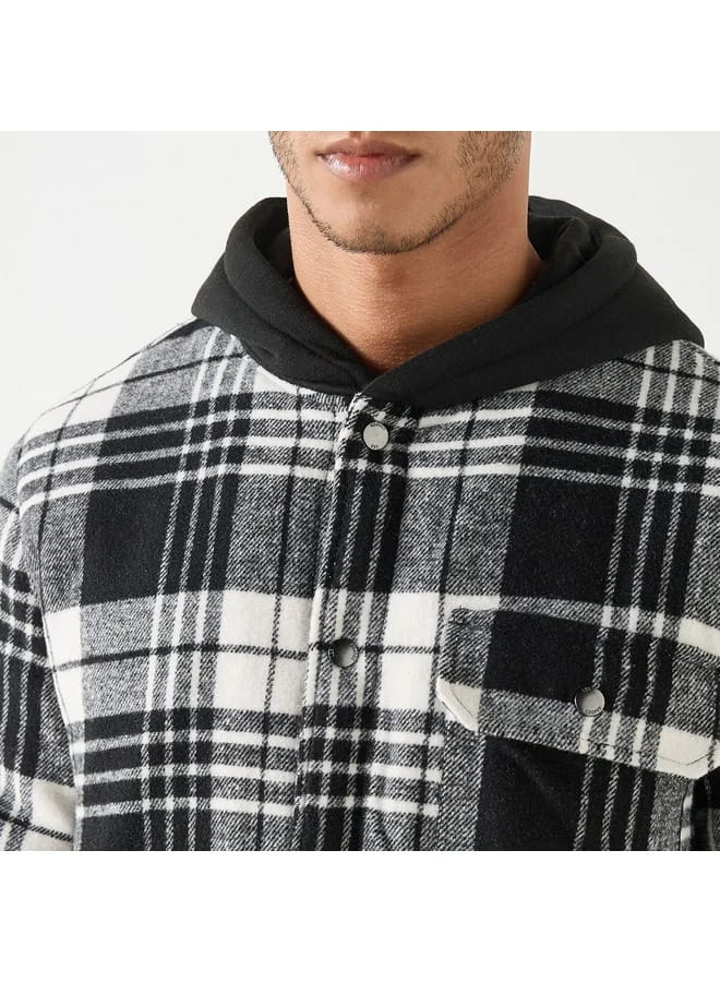 Lee Cooper Lee Cooper Checked Oversized Hooded Jacket with Button Closure