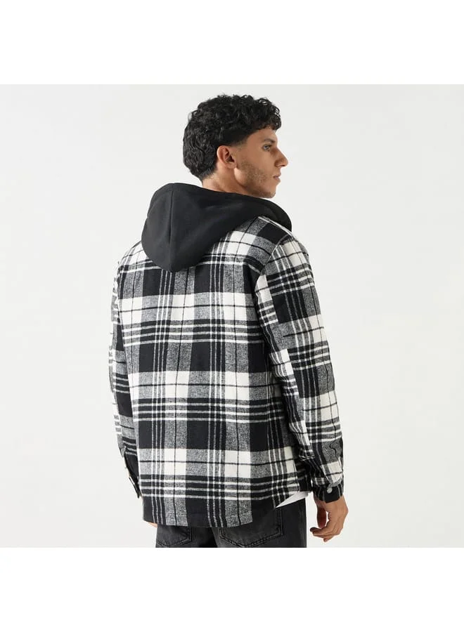 Lee Cooper Lee Cooper Checked Oversized Hooded Jacket with Button Closure