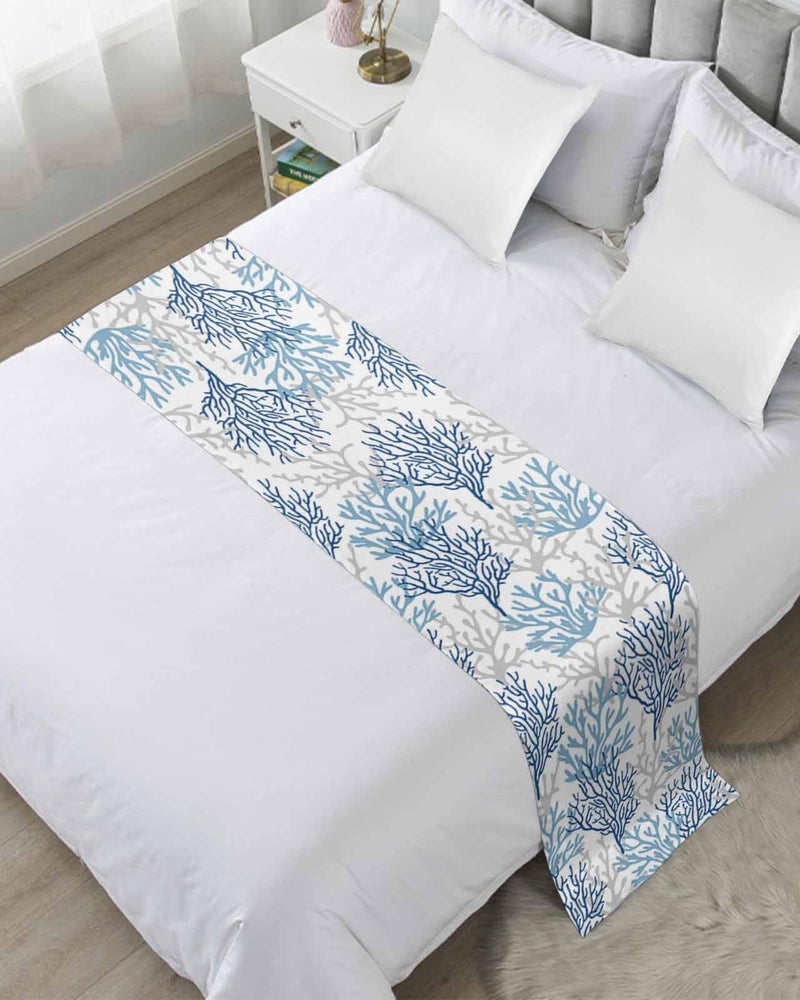 Navy Blue Coral Coastal Bed Runner For Queen Size Bed 83x20 Inches Beach Throw - Image 3