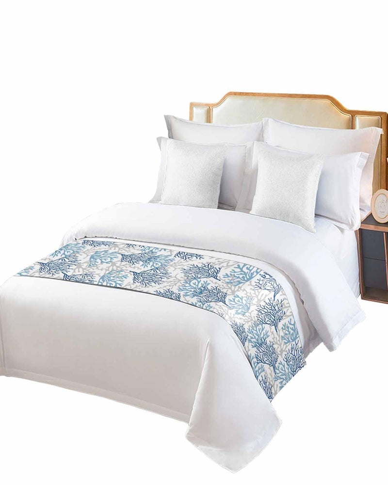 Navy Blue Coral Coastal Bed Runner For Queen Size Bed 83x20 Inches Beach Throw - Image 2
