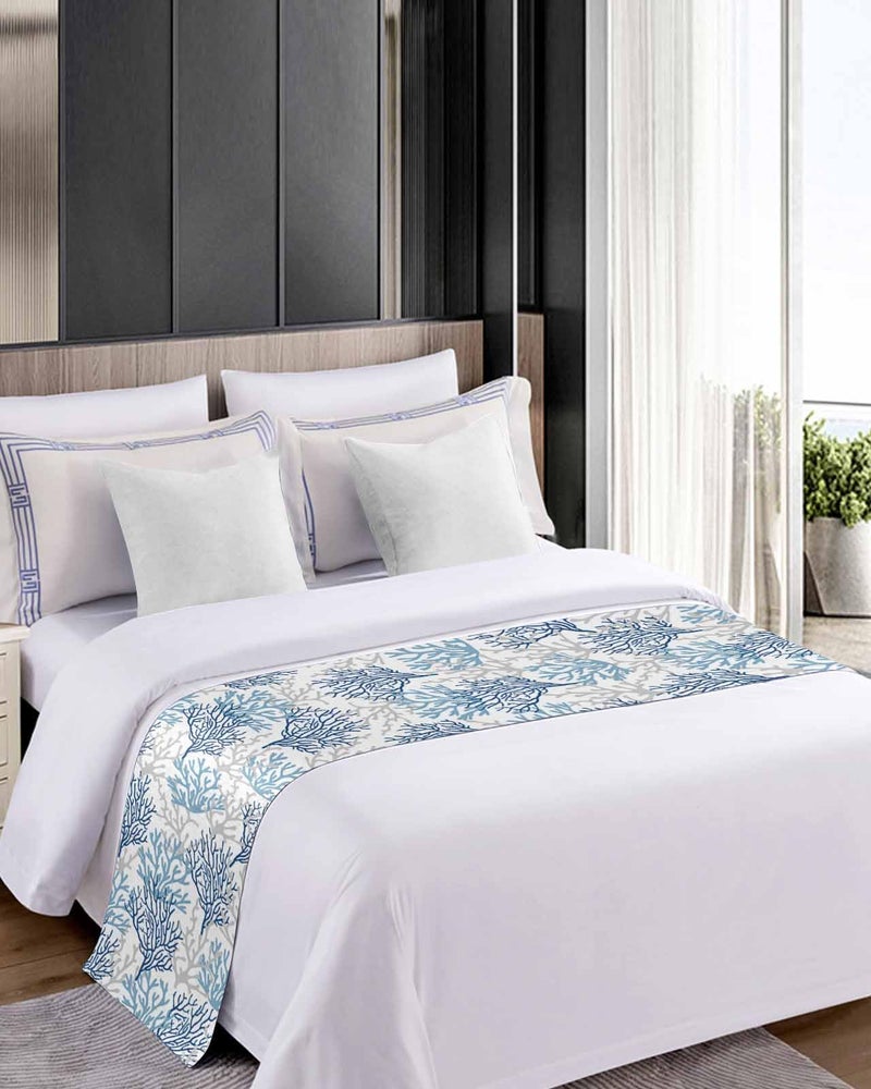Navy Blue Coral Coastal Bed Runner For Queen Size Bed 83x20 Inches Beach Throw - Image 5