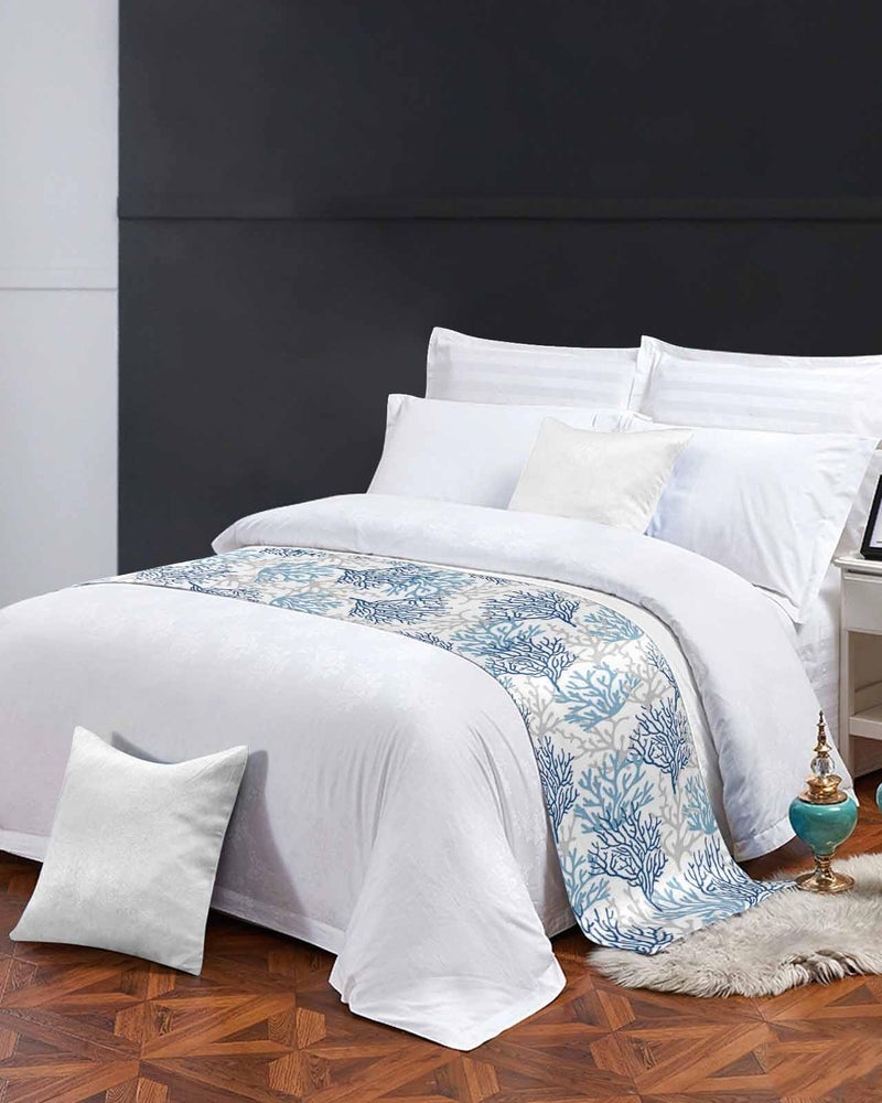 Navy Blue Coral Coastal Bed Runner For Queen Size Bed 83x20 Inches Beach Throw - Image 4