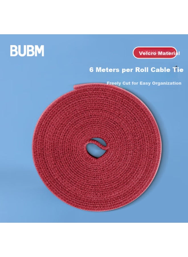 BUBM Biyoumei Cable Organizer Strap Magic Tape Computer Power Cord Management Tie Wire Winder Charging Cable Organizer Red 6m*1 Roll - Image 1