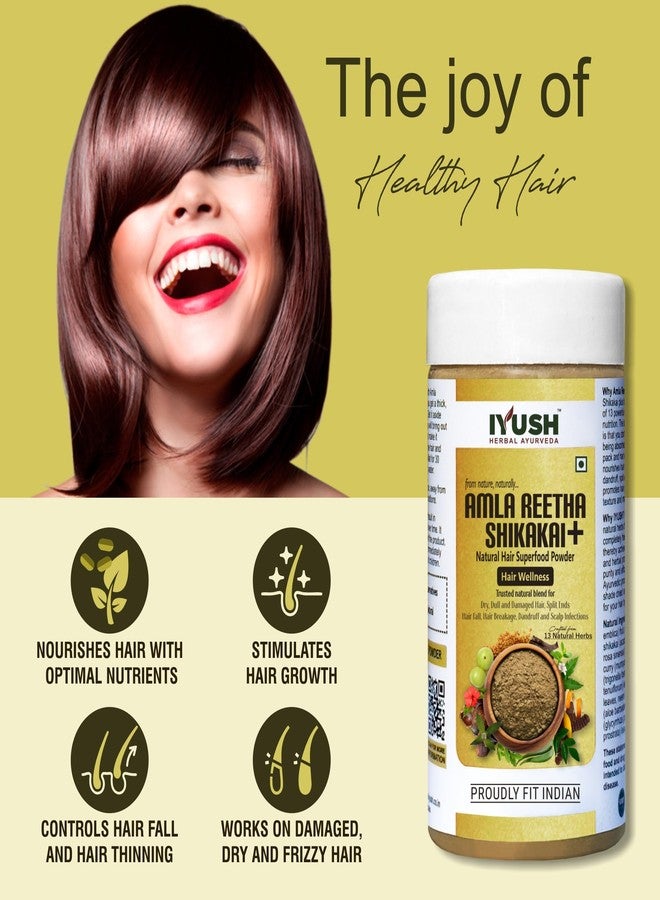 IYUSH Herbal Ayurveda Amla Reetha Shikakai 13 Herbs In One Hair Pack Powder For Hair Growth And Daily Natural Hair Wash - (pack of 2) 100 gm each - Image 4