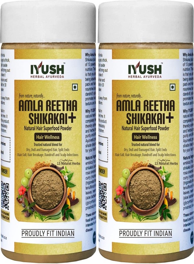 IYUSH Herbal Ayurveda Amla Reetha Shikakai 13 Herbs In One Hair Pack Powder For Hair Growth And Daily Natural Hair Wash - (pack of 2) 100 gm each - Image 1