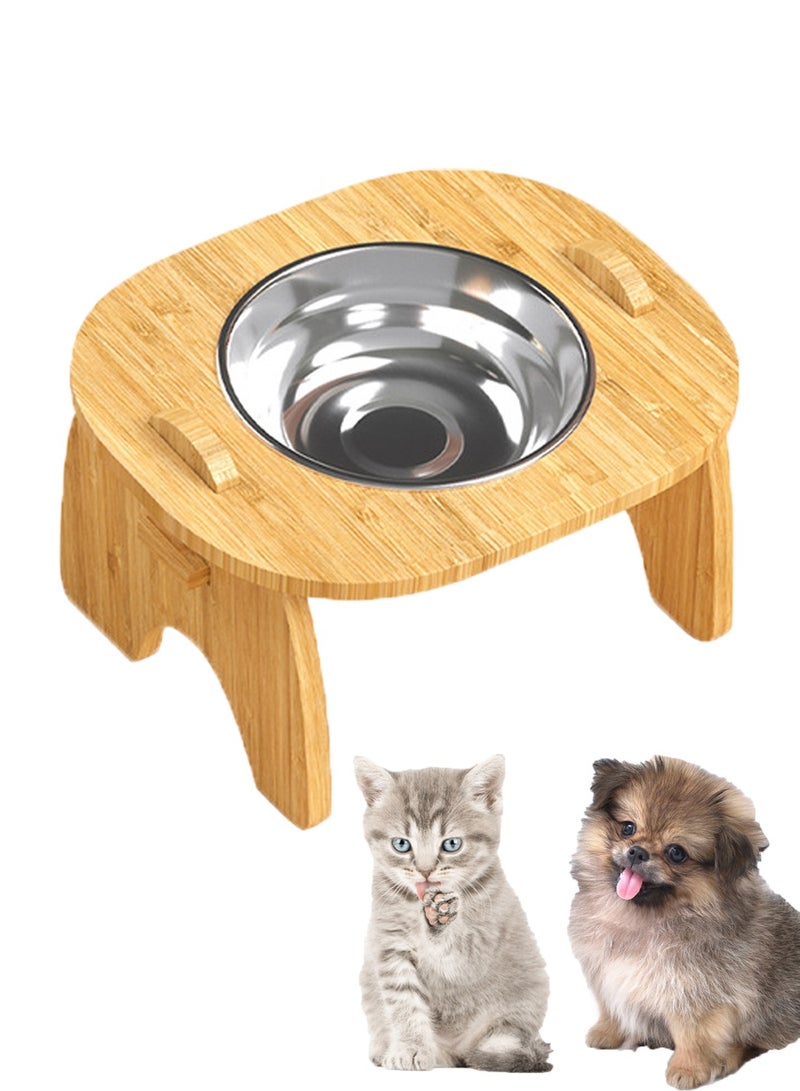Kidle Pet Drinking Cat Big Dog Bowl Feeder Water Bowl Water Fountain 15 ° Cervical Spine Protection Wooden Frame Bowl Food Bowl Elevated Pet Food Water Bowl Stainless Steel Feeding Bowls - Image 1