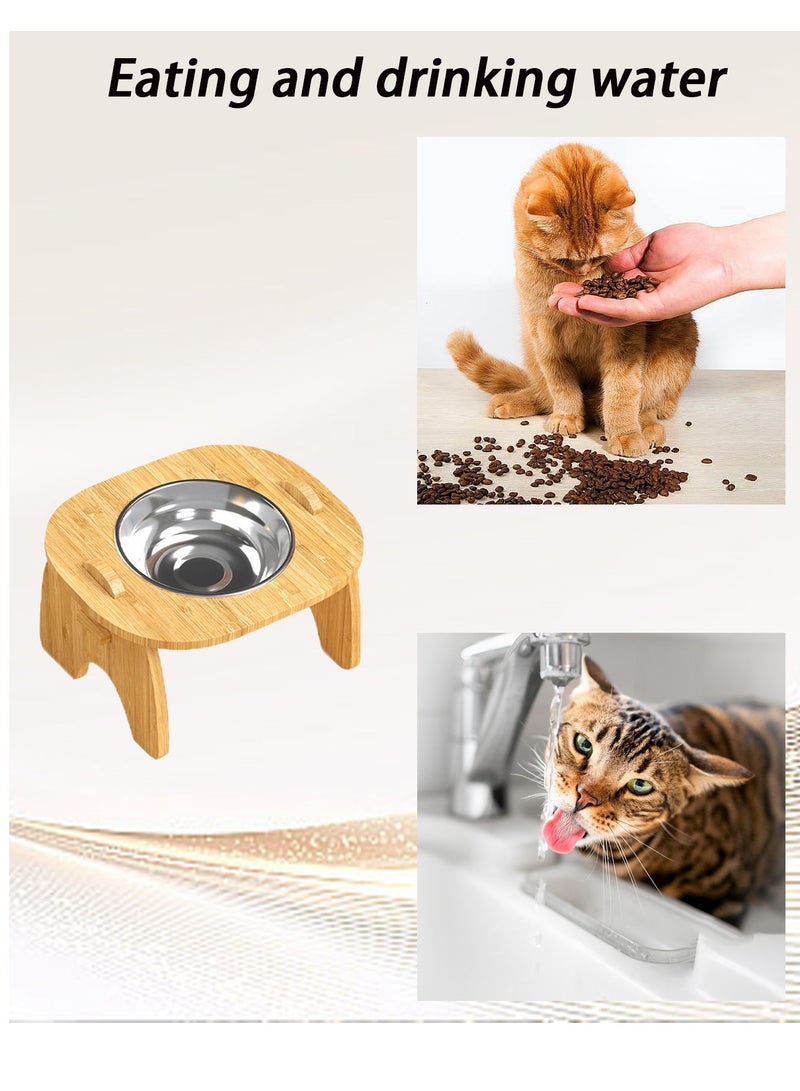 Kidle Pet Drinking Cat Big Dog Bowl Feeder Water Bowl Water Fountain 15 ° Cervical Spine Protection Wooden Frame Bowl Food Bowl Elevated Pet Food Water Bowl Stainless Steel Feeding Bowls - Image 5