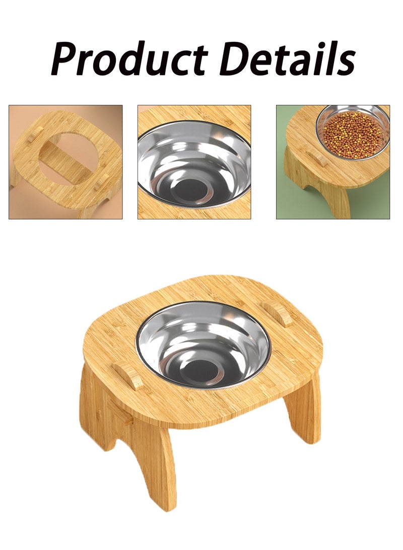 Kidle Pet Drinking Cat Big Dog Bowl Feeder Water Bowl Water Fountain 15 ° Cervical Spine Protection Wooden Frame Bowl Food Bowl Elevated Pet Food Water Bowl Stainless Steel Feeding Bowls - Image 3