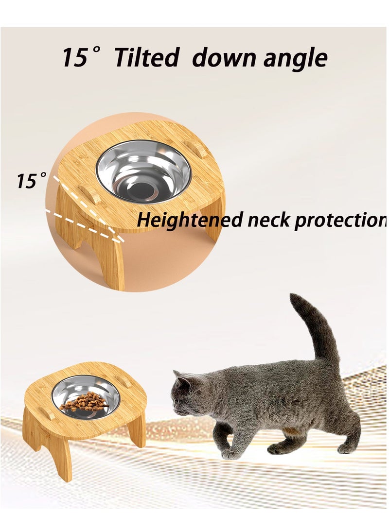 Kidle Pet Drinking Cat Big Dog Bowl Feeder Water Bowl Water Fountain 15 ° Cervical Spine Protection Wooden Frame Bowl Food Bowl Elevated Pet Food Water Bowl Stainless Steel Feeding Bowls - Image 4
