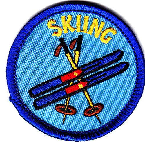 AE "SKIING" w/SKIS & POLES-Iron On Embroidered Patch-Ski, Winter Sports, Words,Snow - Image 4
