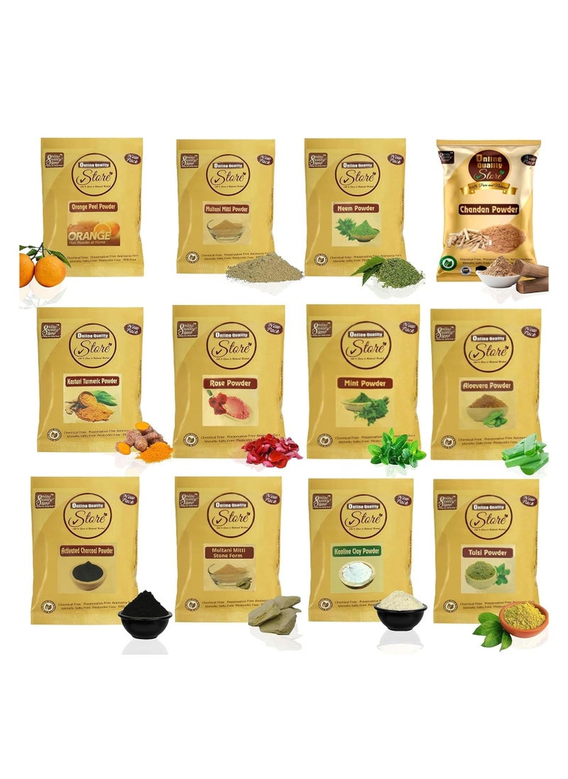 Online Quality Store Combo of 12 Skin Care Products ,(Multani Mitti, Neem, Orange Peel, Rose, Chandan, Charcoal, Mitti Stone, Kaolin Clay, Mint, Haldi,Alovera, Tulsi Powders) |skin care products combo,(Pack of 12 ,50g each ,Total 600 Pack)  - Image 1
