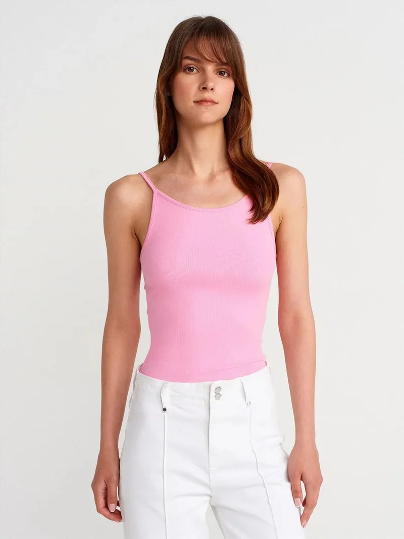 Dilvin DILVIN Ribbed Sleeveless Slim Fit Blouse