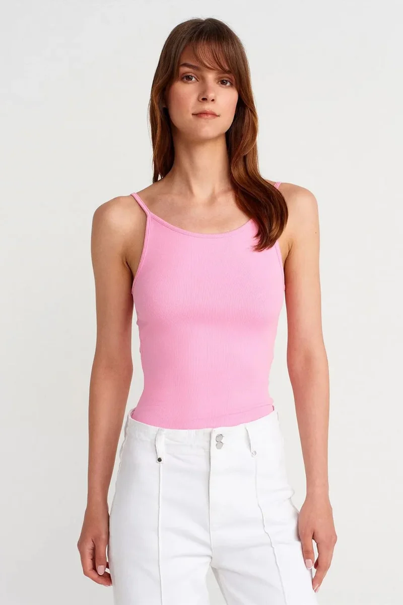 DILVIN Ribbed Sleeveless Slim Fit Blouse