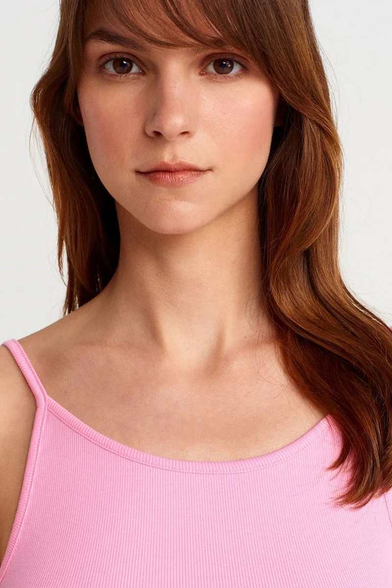 Dilvin Bright Pink DILVIN Ribbed Sleeveless Slim Fit Blouse for Women | Best Price UAE