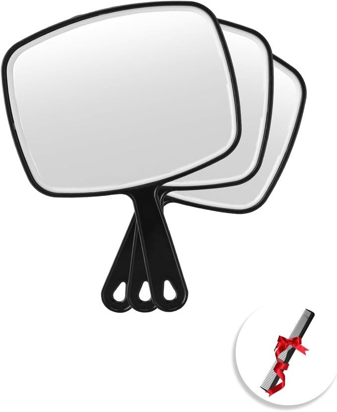 HAND MIRROR BLACK HANDHELD PLAIN MIRROR WITH HANDLESQUAREM3PCS