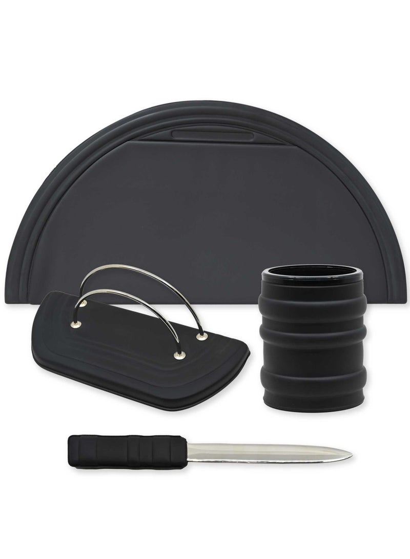 FIS 4 Pieces Desk Sets (Desk Blotter, Envelope Holder, Pen Holder, Letter Opener) Colour Hemisphere Black - UADS10011HE - Image 1