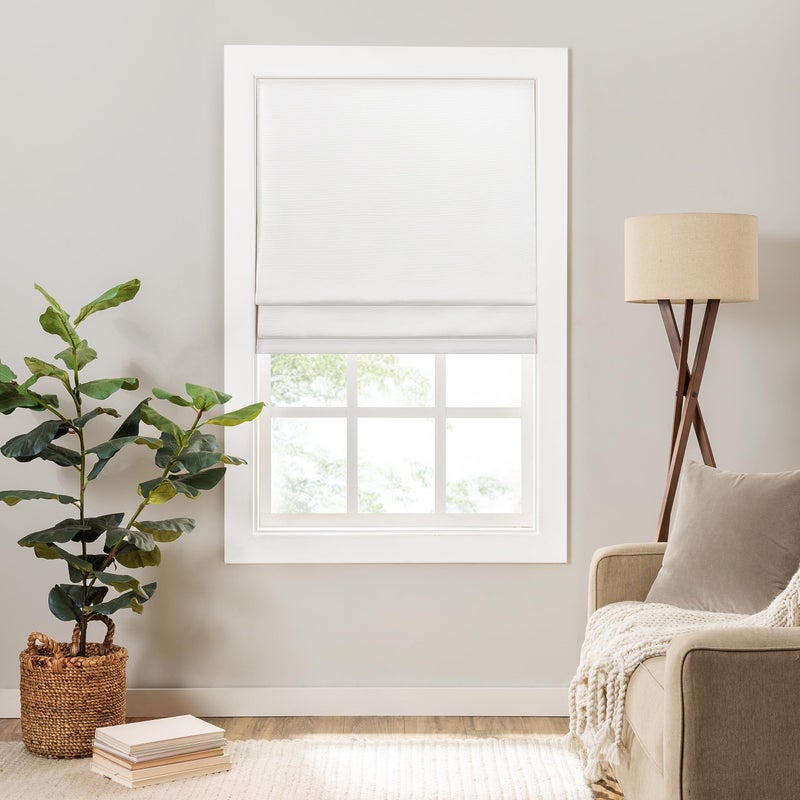 Eclipse Lane Cordless Roman Shades for Windows, Room Darkening, 31 in Wide x 64 in Long, Noise Reducing and Energy Efficient Window Treatments for Living Room, Bedroom or Office, White - Image 1