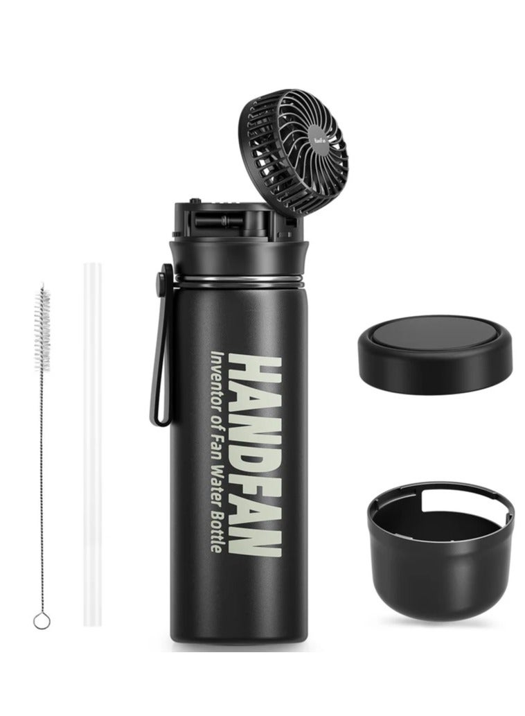 HandFan 24oz Proof Vacuum Stainless Steel Water With Straw and Fan - Image 1