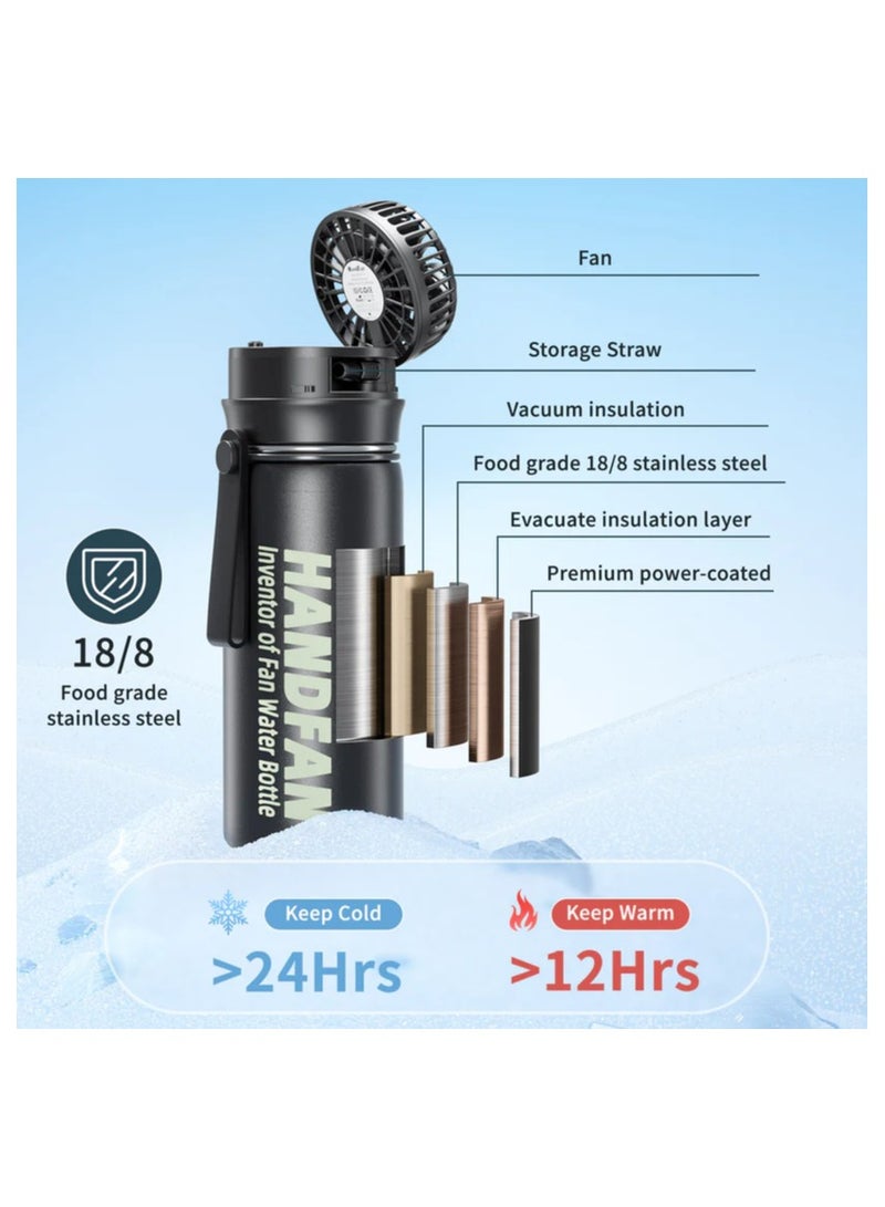 HandFan 24oz Proof Vacuum Stainless Steel Water With Straw and Fan - Image 5