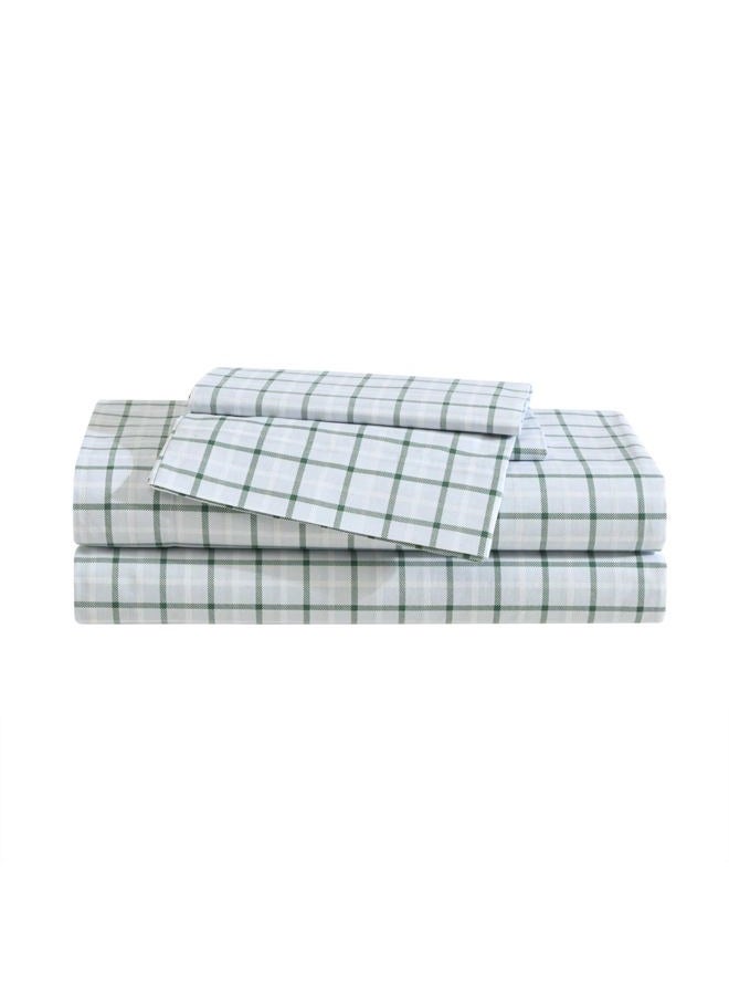Eddie Bauer Full Sheet Set, Premium Cotton Percale Bedding Set, Plaid Home Decor, Oeko-Tex Certified (Classic Tattersall Plaid Green, Full) - Image 1
