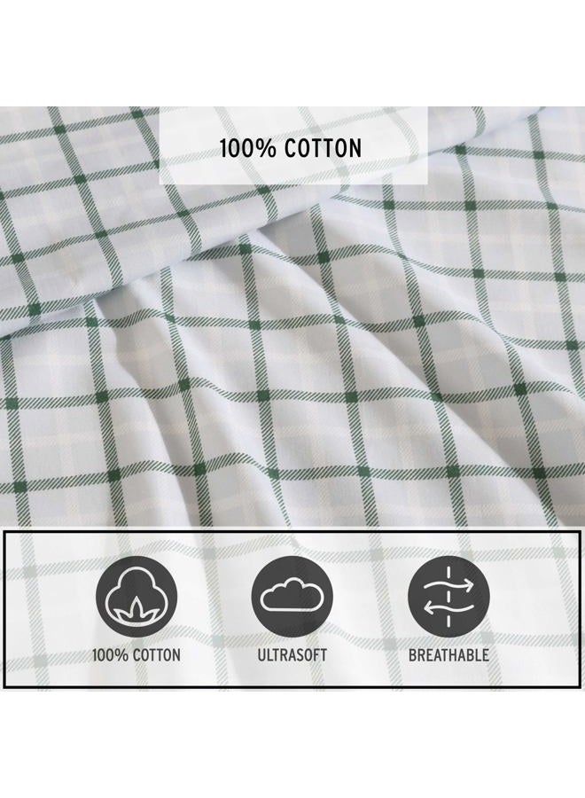 Eddie Bauer Full Sheet Set, Premium Cotton Percale Bedding Set, Plaid Home Decor, Oeko-Tex Certified (Classic Tattersall Plaid Green, Full) - Image 5