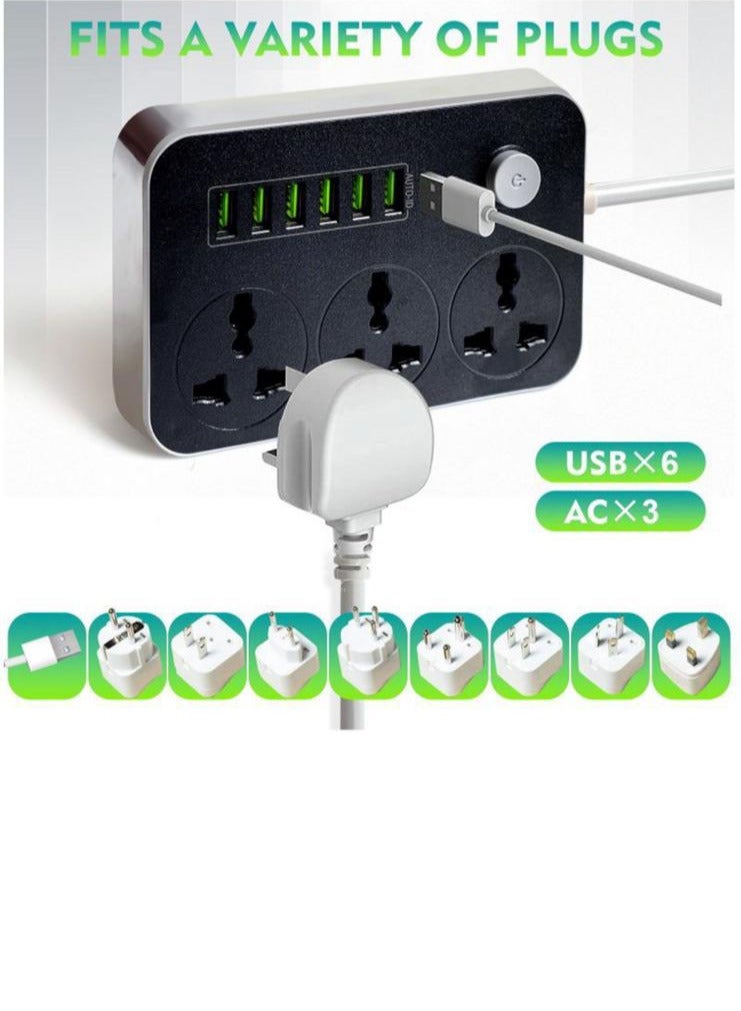 شاحن تيار متردد بثلاث مقابس ومنفذ USB أسود/ رمادي  - Image 3