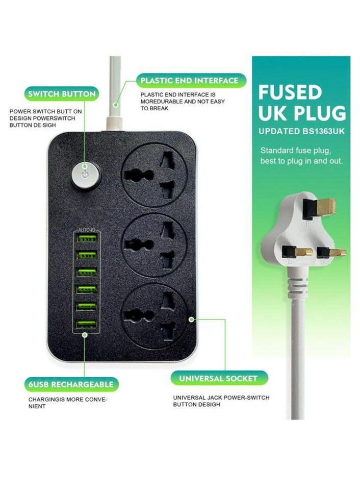 شاحن تيار متردد بثلاث مقابس ومنفذ USB أسود/ رمادي  - Image 4