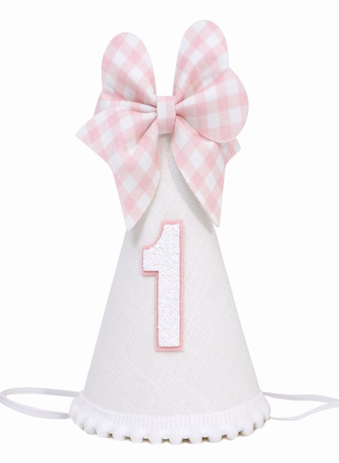 Agkvw Pink Bow 1st Birthday Hat for Girls - Pink and White Theme First Brithday Decorations, Sweet One Theme Party Hat, Baby Girl Bday Decor (1st birthday hat) - Image 1