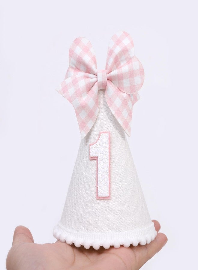 Agkvw Pink Bow 1st Birthday Hat for Girls - Pink and White Theme First Brithday Decorations, Sweet One Theme Party Hat, Baby Girl Bday Decor (1st birthday hat) - Image 4