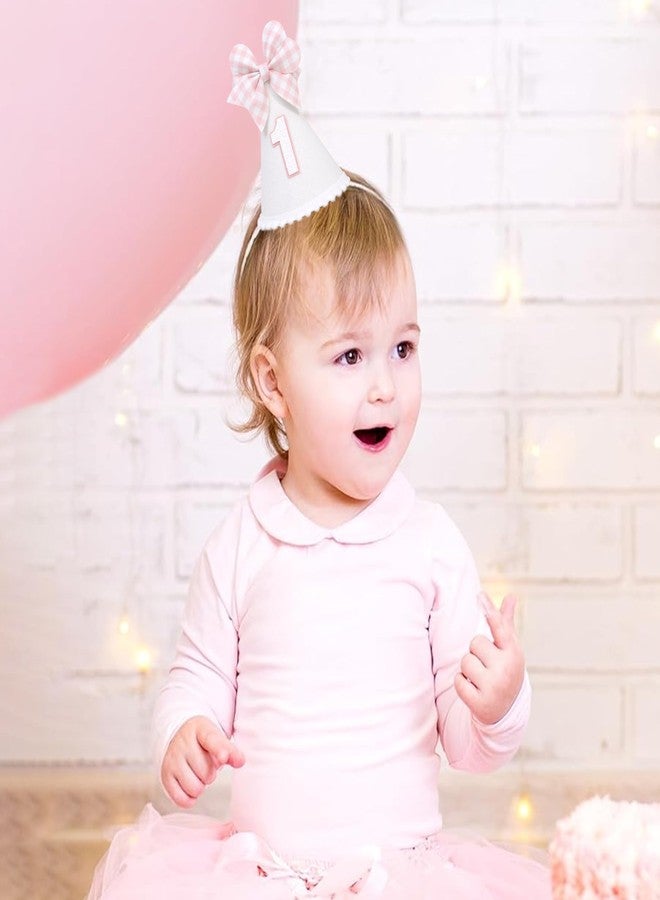 Agkvw Pink Bow 1st Birthday Hat for Girls - Pink and White Theme First Brithday Decorations, Sweet One Theme Party Hat, Baby Girl Bday Decor (1st birthday hat) - Image 3