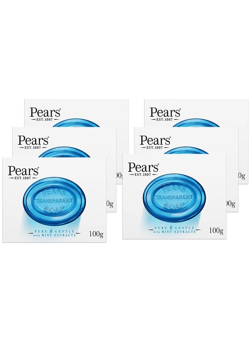 Pears Pure & Gentle Transparent Soap Bar with Mint Extracts 100gm (Pack of 6) - Image 1
