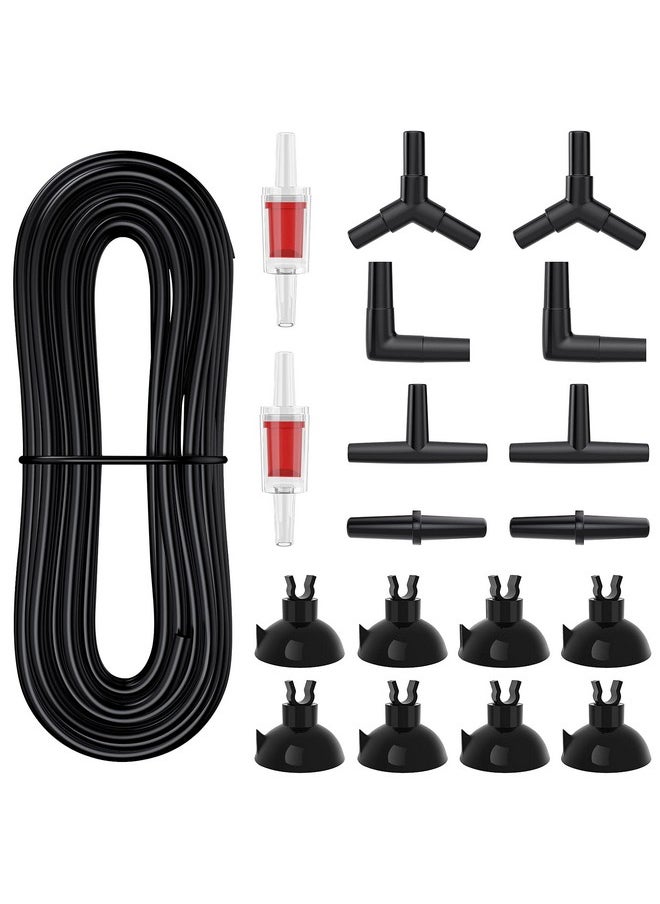Pawfly Pawfly 25 Feet Black Airline Tubing Standard Aquarium Air Pump Accessories Set with Suction Cups Connectors and Check Valves  - Image 1