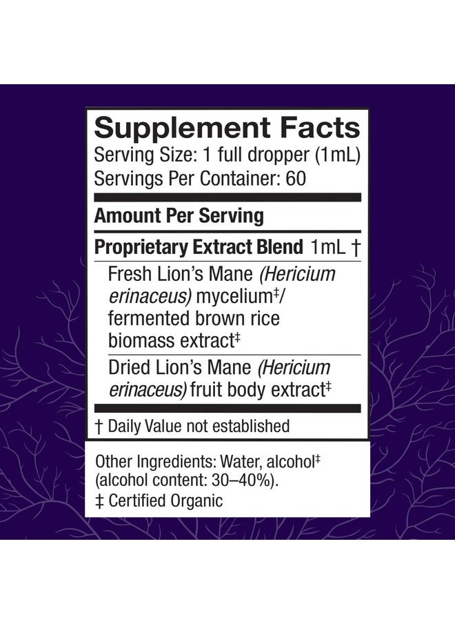 Host Defense - Host Defense Lion's Mane Extract - Brain Health Support Supplement - Mushroom Supplement to Support Focus & Memory Function - Immune & Nervous System Support Supplement - 2 fl oz (60 Servings)* - Image 1