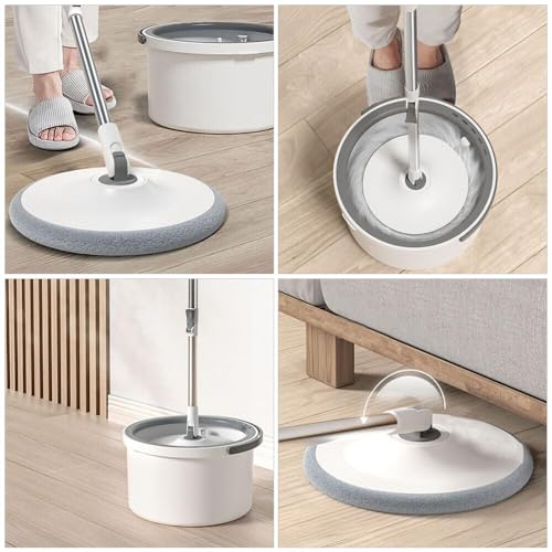 Exvito EasyWring Microfiber Spin Mop & Bucket Floor Cleaning System – Hands-Free Wringing, Super Absorbent Microfiber Heads (2 Refills) Deep Cleaning for Hardwood & Tile for Home & Office Use (Round) - Image 5