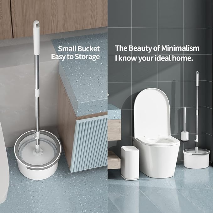 Exvito EasyWring Microfiber Spin Mop & Bucket Floor Cleaning System – Hands-Free Wringing, Super Absorbent Microfiber Heads (2 Refills) Deep Cleaning for Hardwood & Tile for Home & Office Use (Round) - Image 4