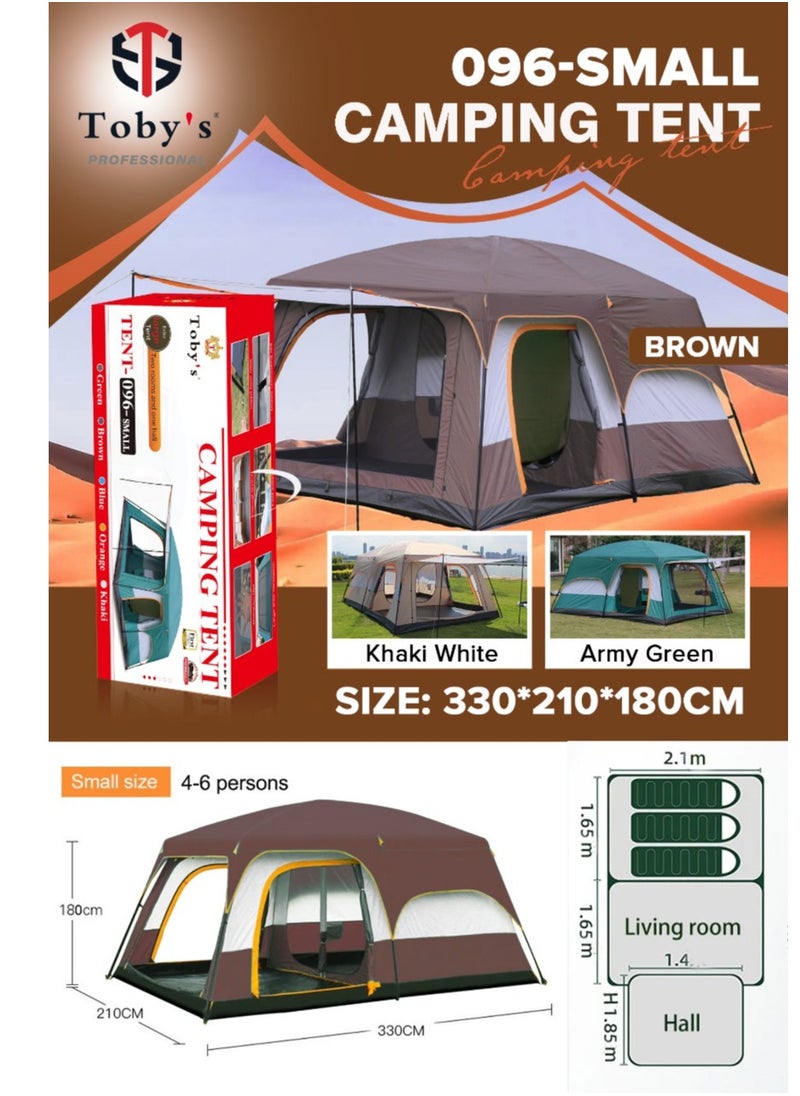 Toby's - Toby’s New 4-6 person double layer outdoor camping tent two bedrooms and a living room family cabin (Brown) - Image 1