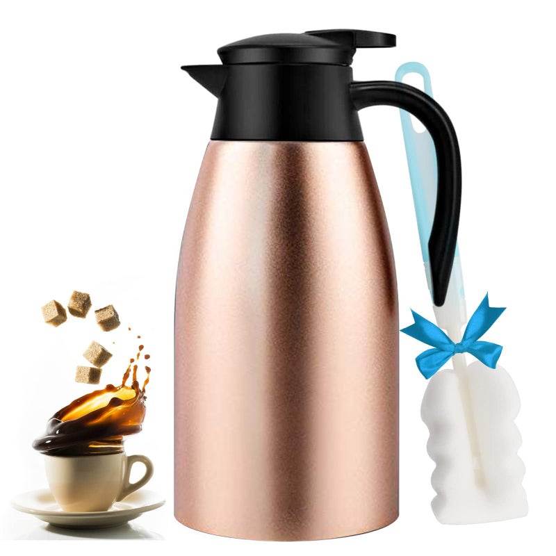 GearRoot 68oz Coffee Carafe Airpot Insulated Coffee Thermos Urn Stainless Steel Vacuum Thermal Pot Flask for Coffee Hot Water Tea Hot Beverage  Keep 12 Hours Hot 24 Hours Cold Gold